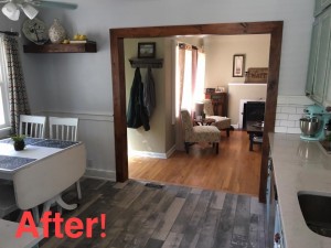 After picture of the doorway opened up over 3x the size, maximizing space and creating an open feeling to both rooms. 